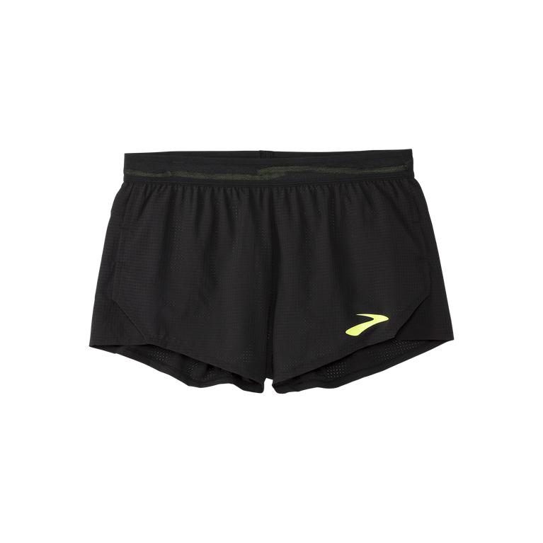 Brooks Elite 3 Split - Mens Running Shorts - Black/Nightlife/Greenyellow (91408KFAB)